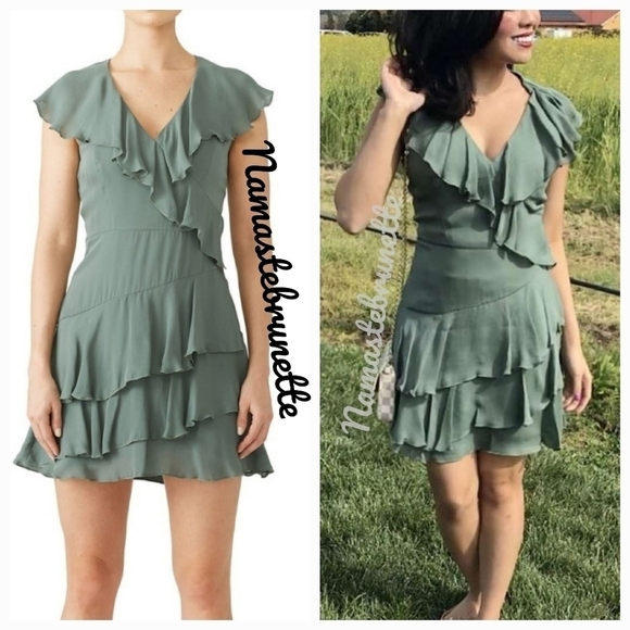 NWT $348 Parker Sage Green Ruffled Tiered Dress, Size 2 - Picture 3 of 14